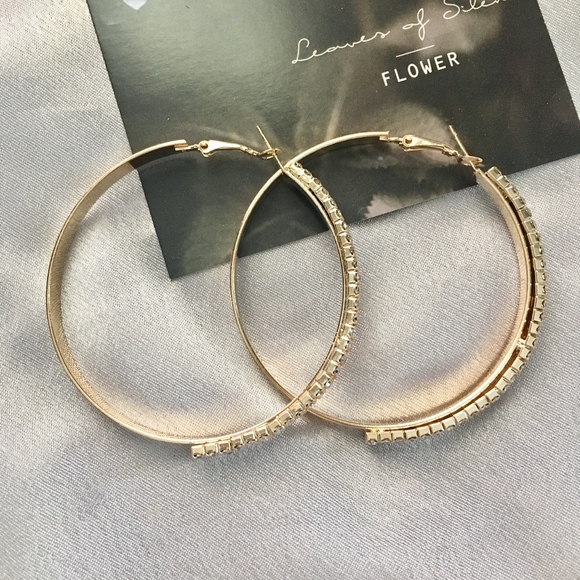 Rhinestones Triple Layer Large Gold Hoop Earrings - Picture 6 of 7